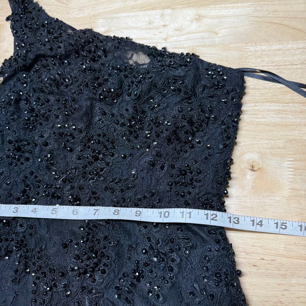 Mac Duggal NWT Illusion Corset Beaded Floral Black One Shoulder Dress Size 2 - Picture 8 of 10